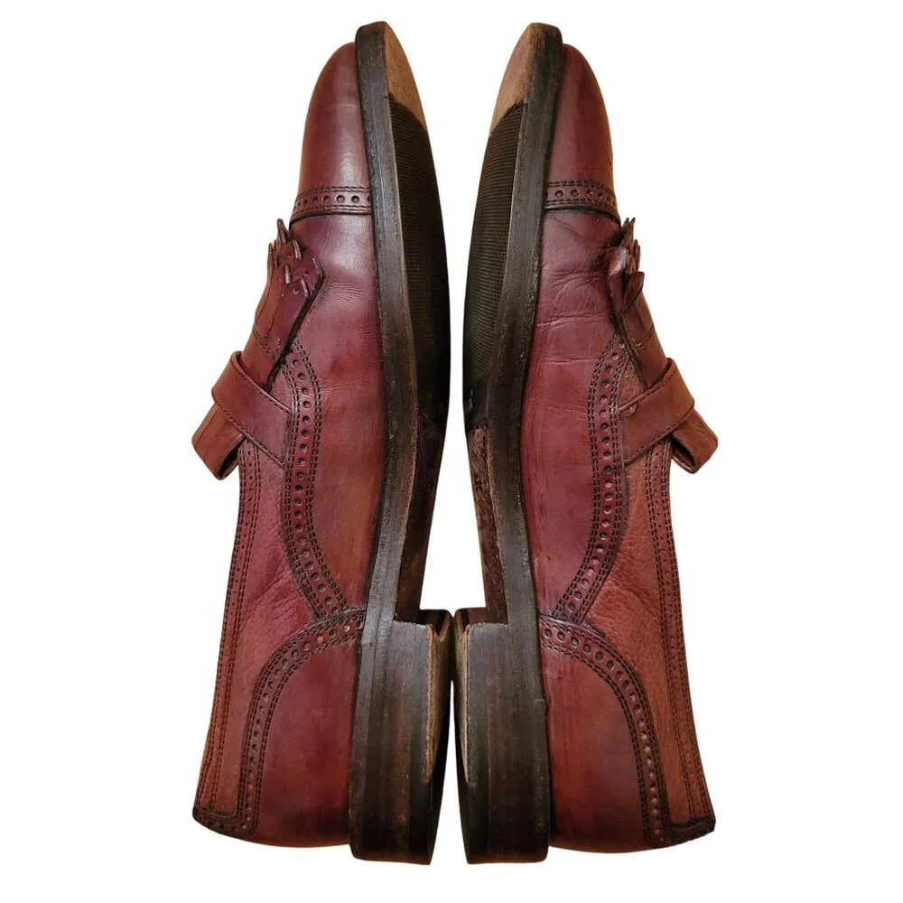 Cole Haan Bragano Brown Italian Leather Loafers Kiltie‎ Fringe Buckle 10D Vibram